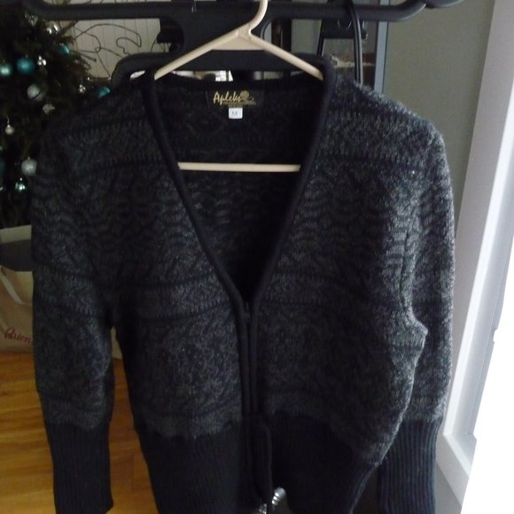APLEKS NORWEGIAN  NEW GREY/BLACK CARDIGAN FRONT ZIP NORDIC 100% WOOL GORGEOUS M - Picture 2 of 7